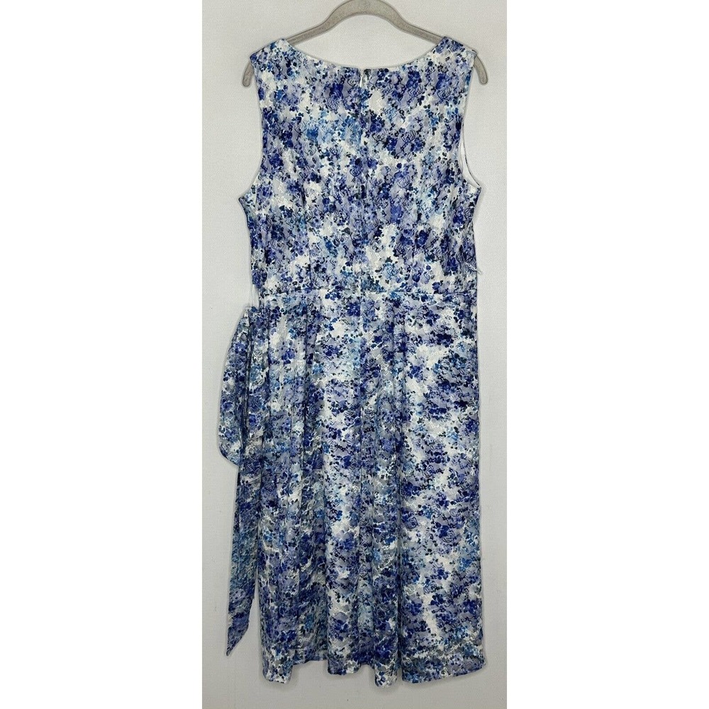 R&K Women’s Blue White Floral Lace Sleeveless Belted Fit Flare Dress SZ 14 New - Picture 6 of 6